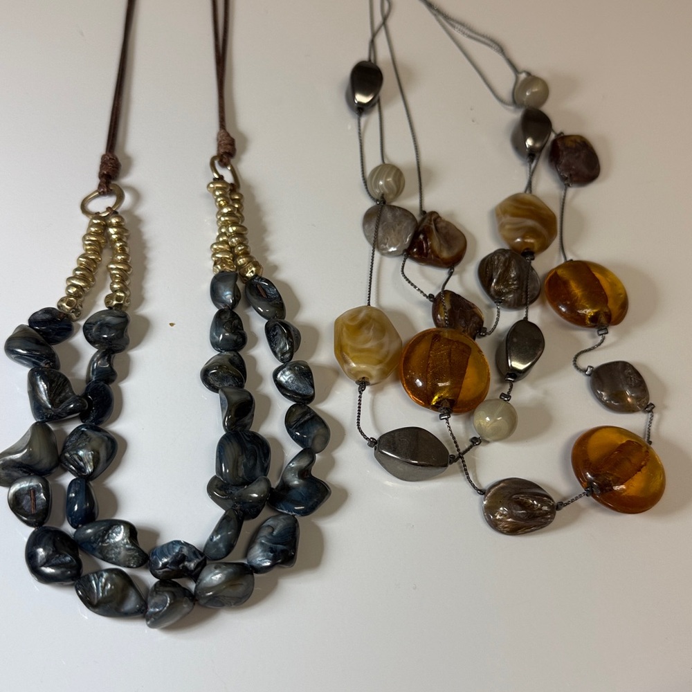 Chic Amber and Navy Beaded Necklace Set